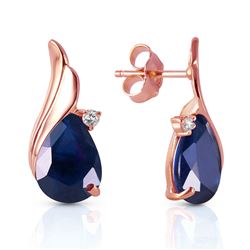 ALARRI 14K Solid Rose Gold Studs Earrings w/ Natural Diamonds & Sapphires