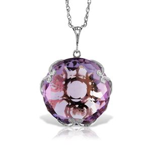 ALARRI 14K Solid White Gold Necklace w/ Checkerboard Cut Round Amethyst