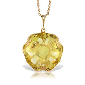 ALARRI 14K Solid Gold Necklace w/ Checkerboard Cut Round Lemon Quartz