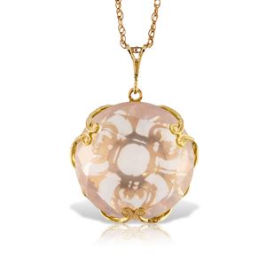 ALARRI 14K Solid Gold Necklace w/ Checkerboard Cut Round Rose Quartz