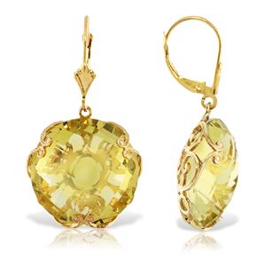 ALARRI 14K Solid Gold Leverback Earrings w/ Checkerboard Cut Round Lemon Quartz