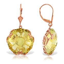 ALARRI 14K Solid Rose Gold Leverback Earrings w/ Checkerboard Cut Round Lemon Quartz