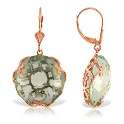 ALARRI 14K Solid Rose Gold Leverback Earrings w/ Checkerboard Cut Round Green Amethysts