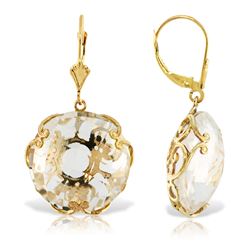 ALARRI 14K Solid Gold Leverback Earrings w/ Checkerboard Cut Round White Topaz