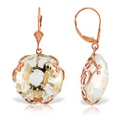 ALARRI 14K Solid Rose Gold Leverback Earrings w/ Checkerboard Cut Round White Topaz