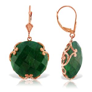 ALARRI 14K Solid Rose Gold Leverback Earrings w/ Checkerboard Cut Round Dyed Green Sapphires