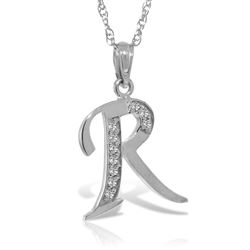 ALARRI 14K Solid White Gold Necklace with Natural Diamonds Initial 'r' Pendant