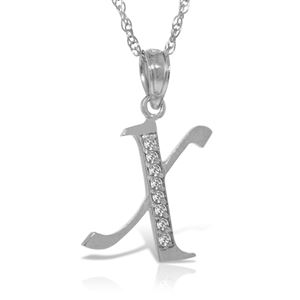 ALARRI 14K Solid White Gold Necklace w/ Natural Diamonds Initial 'x' Pendant