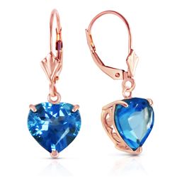 ALARRI 14K Solid Rose Gold Leverback Earrings Natural 10mm Heart Blue Topaz