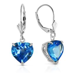 ALARRI 14K Solid White Gold Leverback Earrings Natural 10mm Heart Blue Topaz