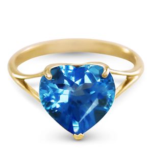 ALARRI 14K Solid Gold Ring w/ Natural 10.0 mm Heart Blue Topaz