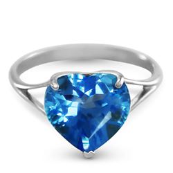 ALARRI 14K Solid White Gold Ring w/ Natural 10.0 mm Heart Blue Topaz