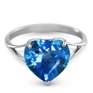 ALARRI 14K Solid White Gold Ring w/ Natural 10.0 mm Heart Blue Topaz