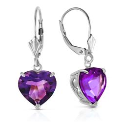 ALARRI 14K Solid White Gold Leverback Earrings Natural 10mm Heart Amethysts