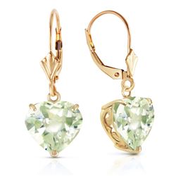 ALARRI 14K Solid Gold Leverback Earrings Natural 10mm Heart Green Amethysts