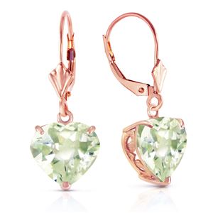 ALARRI 14K Solid Rose Gold Leverback Earrings Natural 10mm Heart Green Amethysts
