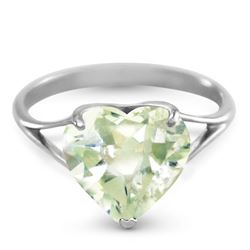 ALARRI 14K Solid White Gold Ring w/ Natural 10.0 mm Heart Green Amethyst