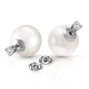 ALARRI 14K Solid White Gold Stud 0.80 Carat Natural Diamonds Earrings w/ White Shell Pearls