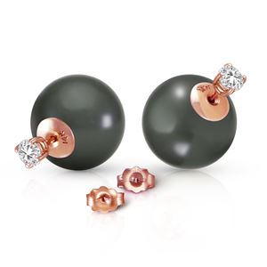 ALARRI 14K Solid Rose Gold Stud 0.80 Carat Natural Diamonds Earrings w/ Black Shell Pearls