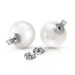 ALARRI 14K Solid White Gold Stud 0.40 Carat Natural Diamonds Earrings w/ White Shell Pearls