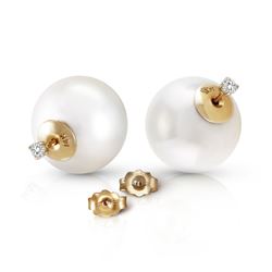 ALARRI 14K Solid Gold Stud 0.20 Carat Natural Diamonds Earrings w/ White Shell Pearls