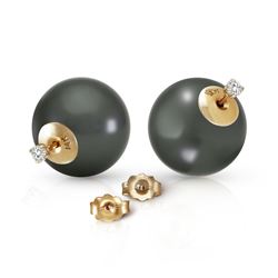 ALARRI 14K Solid Gold Stud 0.20 Carat Natural Diamonds Earrings w/ Black Shell Pearls