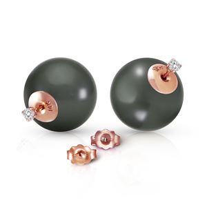ALARRI 14K Solid Rose Gold Stud 0.20 Carat Natural Diamonds Earrings w/ Black Shell Pearls