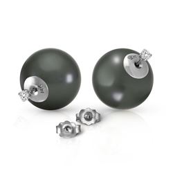 ALARRI 14K Solid White Gold Stud 0.20 Carat Natural Diamonds Earrings w/ Black Shell Pearls