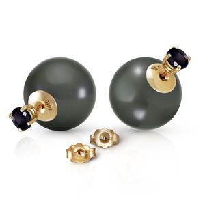 ALARRI 14K Solid Gold Stud 1.0 Carat Natural Black Diamonds & Black Shell Pearl Earrings