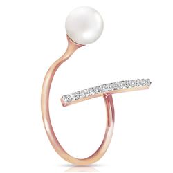 ALARRI 14K Solid Rose Gold Ring w/ Natural Diamonds & Pearl