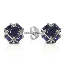 ALARRI 14K Solid White Gold Stud Earrings w/ Natural Sapphires