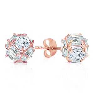 ALARRI 14K Solid Rose Gold Stud Earrings w/ Natural Aquamarines