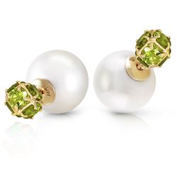 ALARRI 14K Solid Gold Tribal Double Shell Pearls And Peridots Stud Earrings