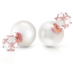 ALARRI 14K Solid Rose Gold Tribal Double Shell Pearls And Opals Stud Earrings