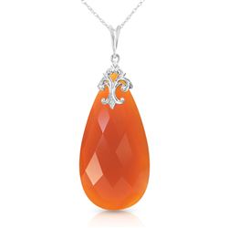 ALARRI 14K Solid White Gold Necklace with Briolette 31x16 mm Reddish Orange Chalcedony