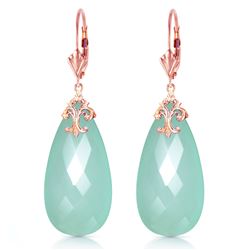 ALARRI 14K Solid Rose Gold Leverback Earrings with Briolette 31x16 mm Mint Green Chalcedony