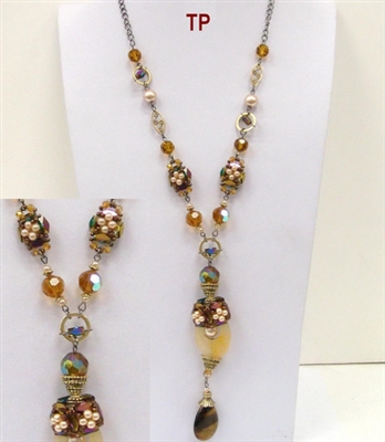 07XL-0086 Designed Necklace w/Glass Beads. 3 colors available.