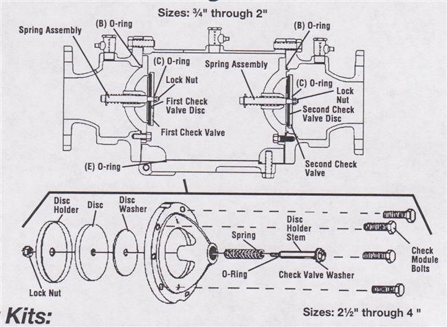 Watts Backflow Prevention Check Kit: 1st or 2nd Check - 4" 10-BFP-RK