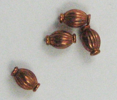 Antique Copper 10mm Corrugated Oval Beads, 10pc