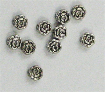 Antique Silver 5mm Rose Beads 15pc