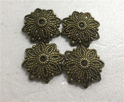 Antique Brass 15mm Dotted Beadcap - 4 pieces