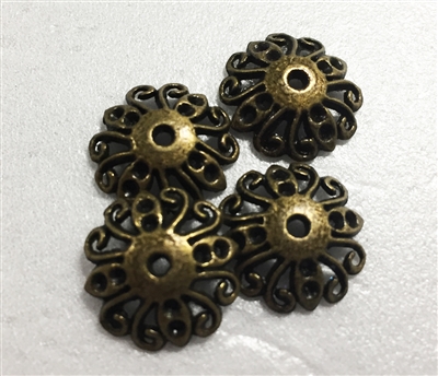 Antique Brass 14mm Swirled Beadcap - 4 pieces