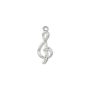 Silver Plated Treble Clef Charms 16x7mm, 2pc