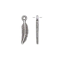 Silver Plated Feather Charms, 18x5mm, 2pc