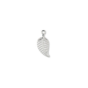 Silver Plated Leaf Charms, 12x6mm, 2pc