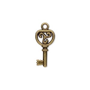 Antique Brass Plated Key Charms, 2pc