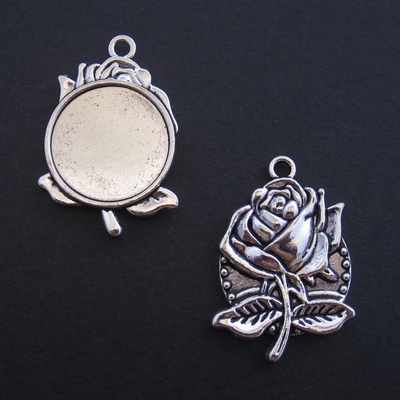 Silver Rose 20mm Bezel - 1pc