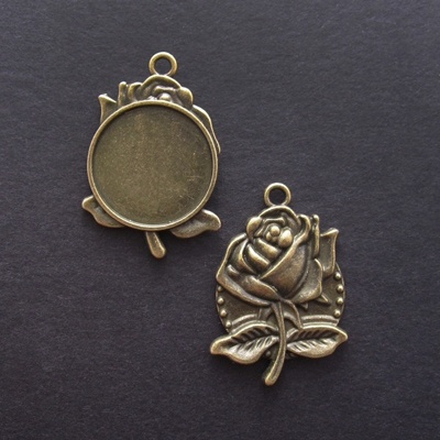 Antique Brass Rose 20mm Bezel - 5pc