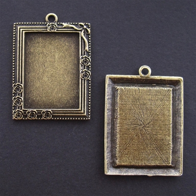 Antique Brass Rectangle Frame 36 x 45mm Bezel - 1pc