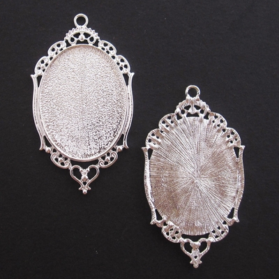 Silver Ornate Oval 36x60mm Bezel - 1pc